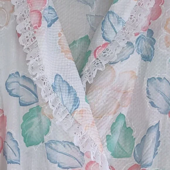 Vintage Beth Michaels Floral Seersucker & Lace Robe Cottage Garden  Medium NWOT - Picture 9 of 14